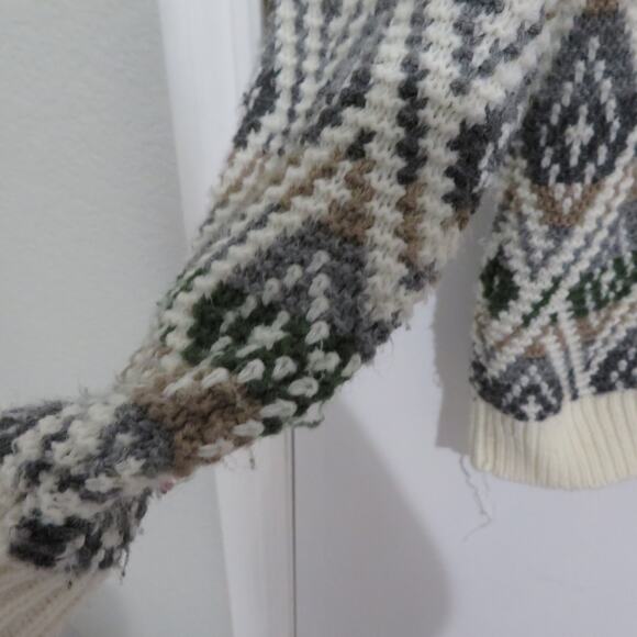 Alfred Dunner Womens Sz L Cream Green Tan Diamond Knit Sweater Made in the USA - Picture 5 of 7